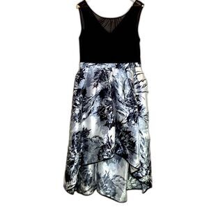 Black and White Floral Empire Waist Hi-Low Skirt Dress size 16W Events Holidays